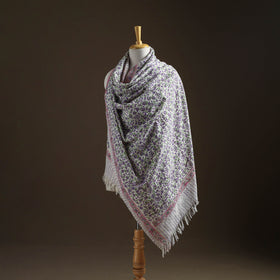 Floral Sanganeri Print Pure Merino Wool Handwoven Shawl 17
