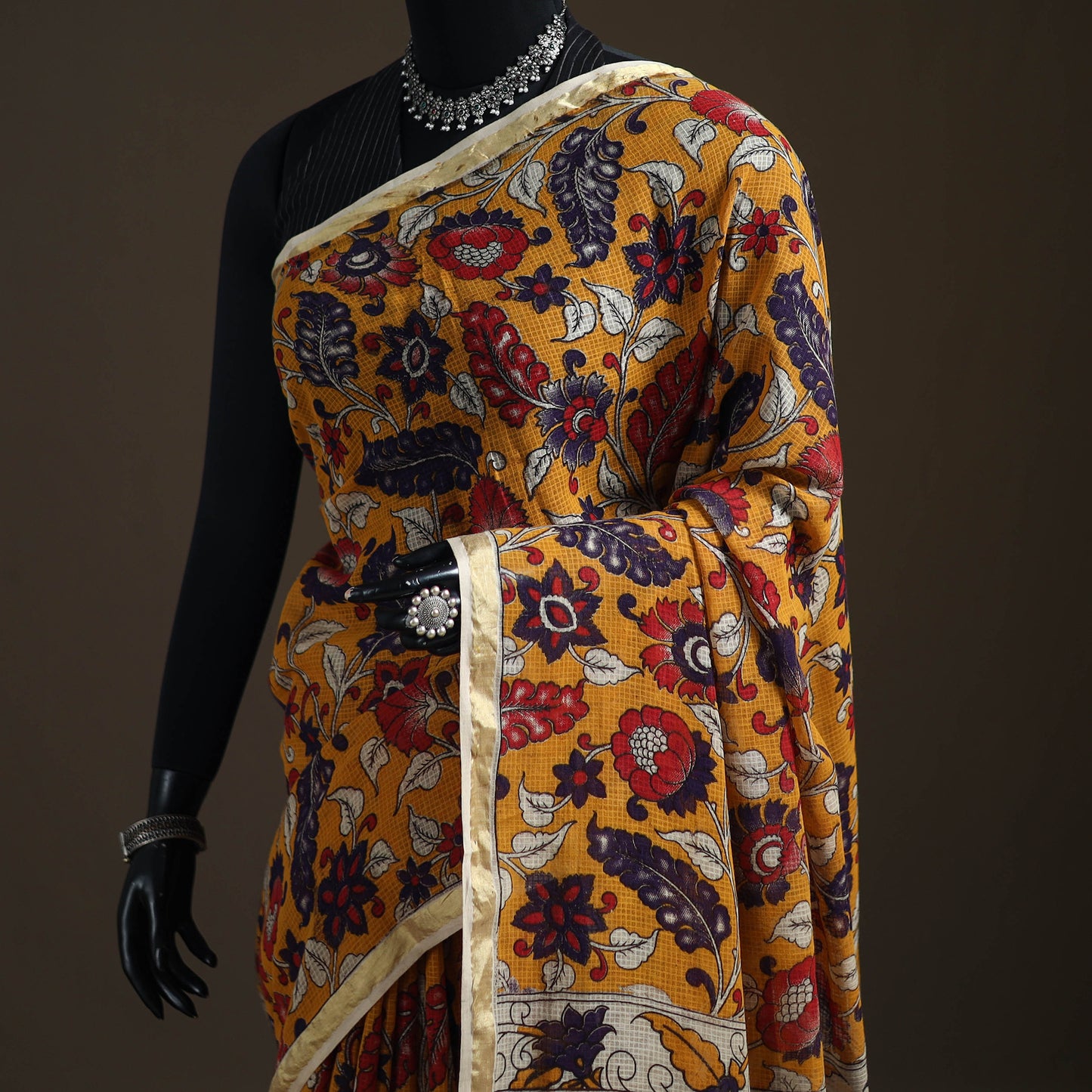 Kalamkari Printed Kota Doria Cotton Saree 13