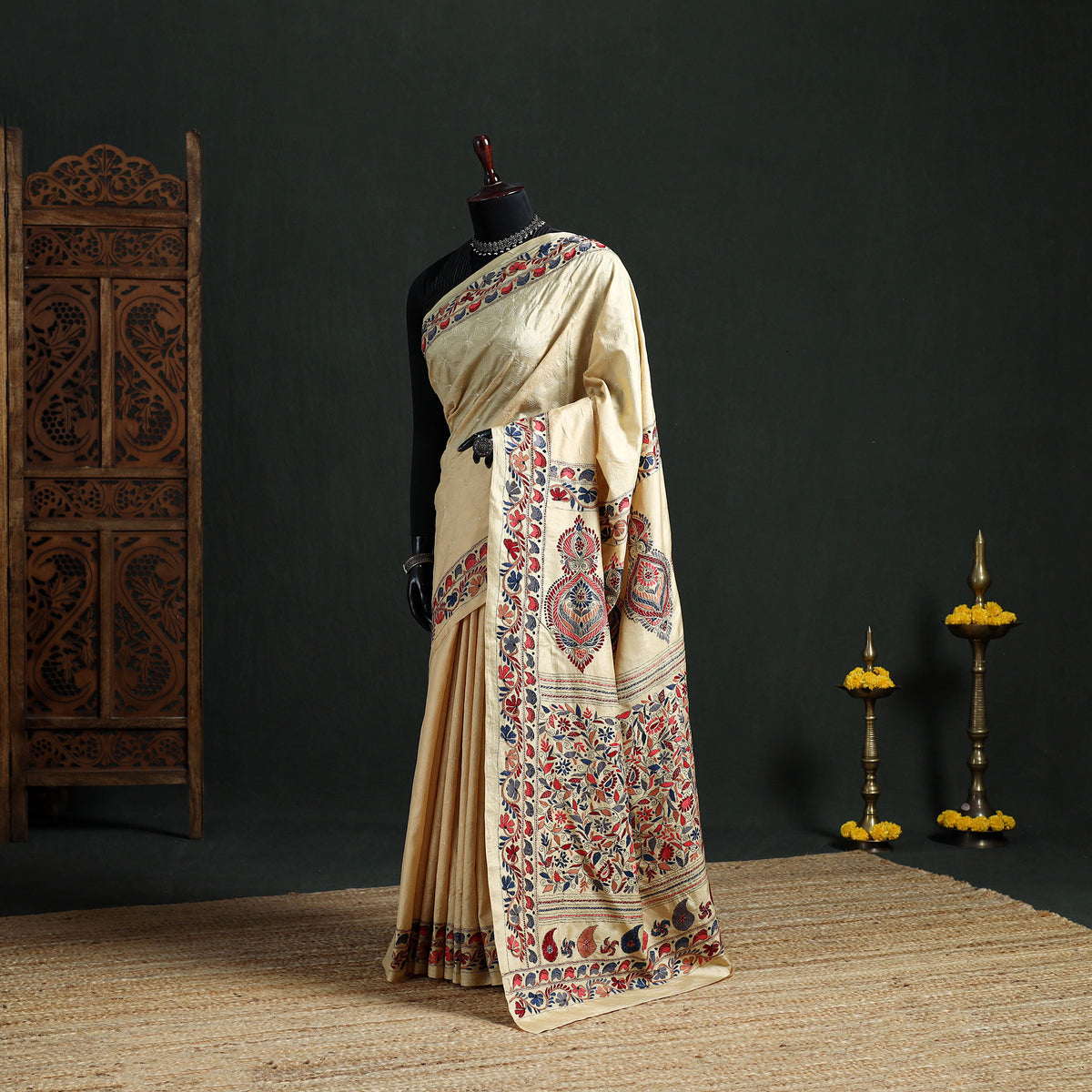Pure Tussar Silk Handloom Bengal Kantha Hand Embroidered Saree 02