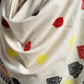 White - Handspun Handwoven Pure Eri Silk Aari Hand Embroidered Shawl of Assam 03
