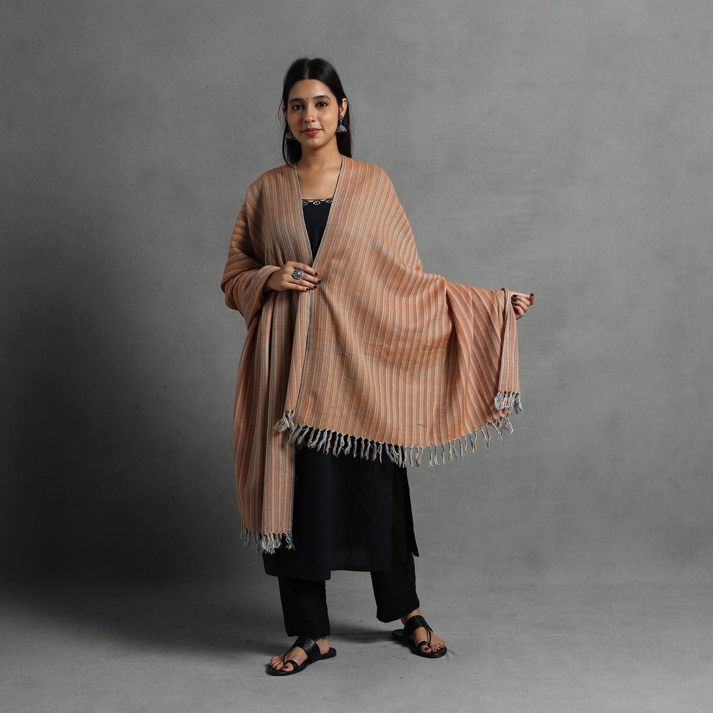 Brown - Kumaun Handwoven Pure Merino Wool Shawl for Women 141