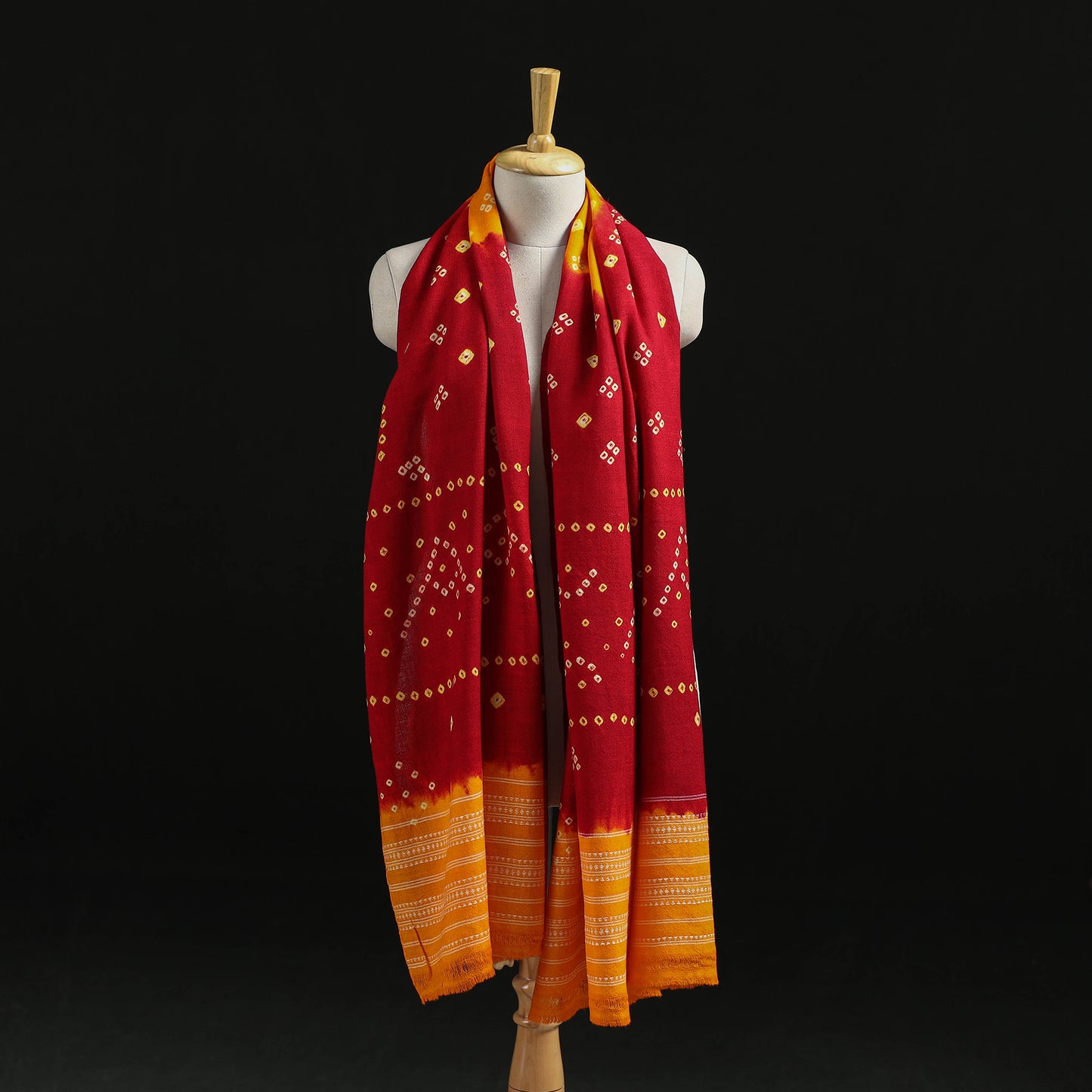 Kutch Handwoven Bandhani Tie-Dye Merino Wool Shawl 29