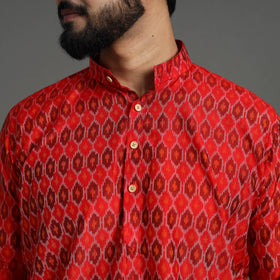 Red Silk Cotton Handwoven Pochampally Ikat Kurta for Men