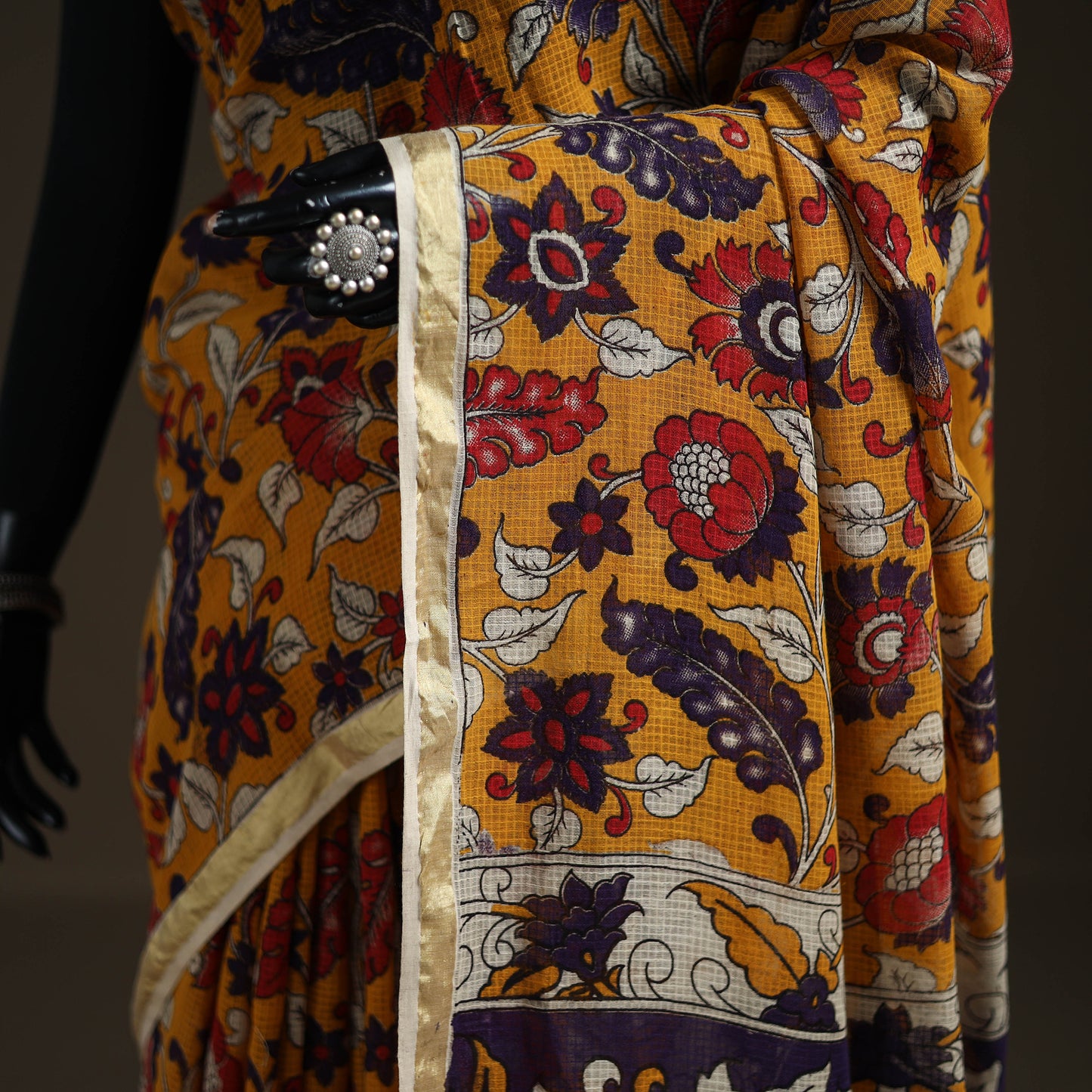 Kalamkari Printed Kota Doria Cotton Saree 13