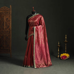 Pure Handloom Zari Stripes Katan Silk Chanderi Saree 11