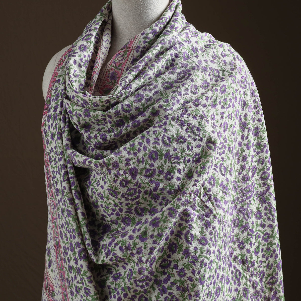 Floral Sanganeri Print Pure Merino Wool Handwoven Shawl 17