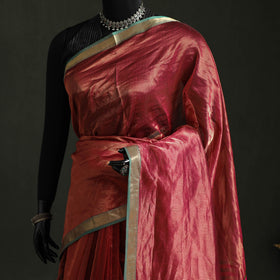 Pure Handloom Zari Stripes Katan Silk Chanderi Saree 11