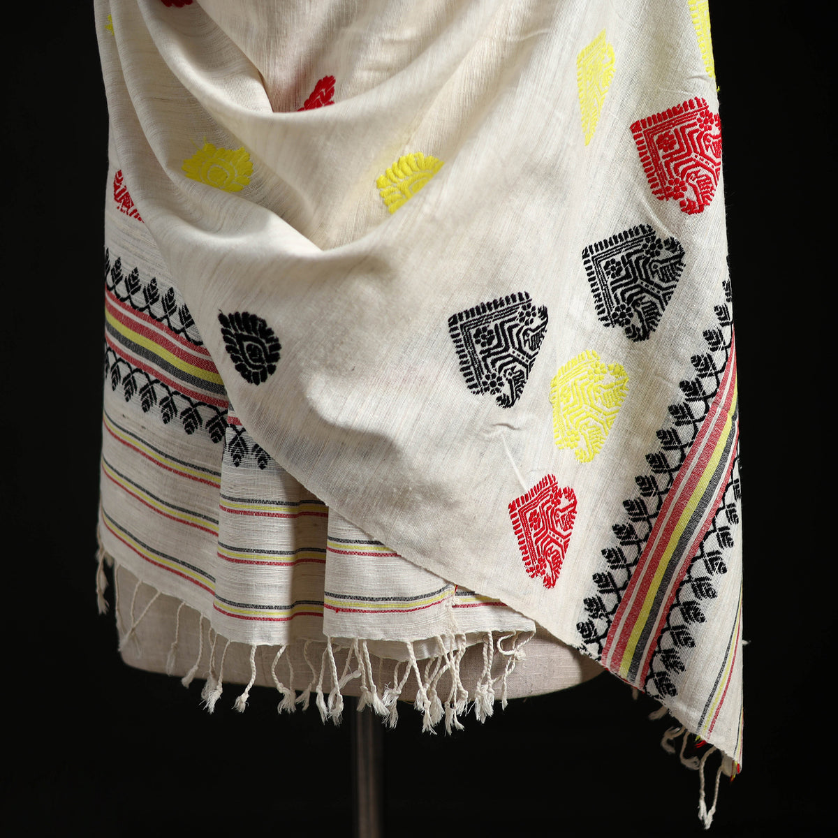White - Handspun Handwoven Pure Eri Silk Aari Hand Embroidered Shawl of Assam 03