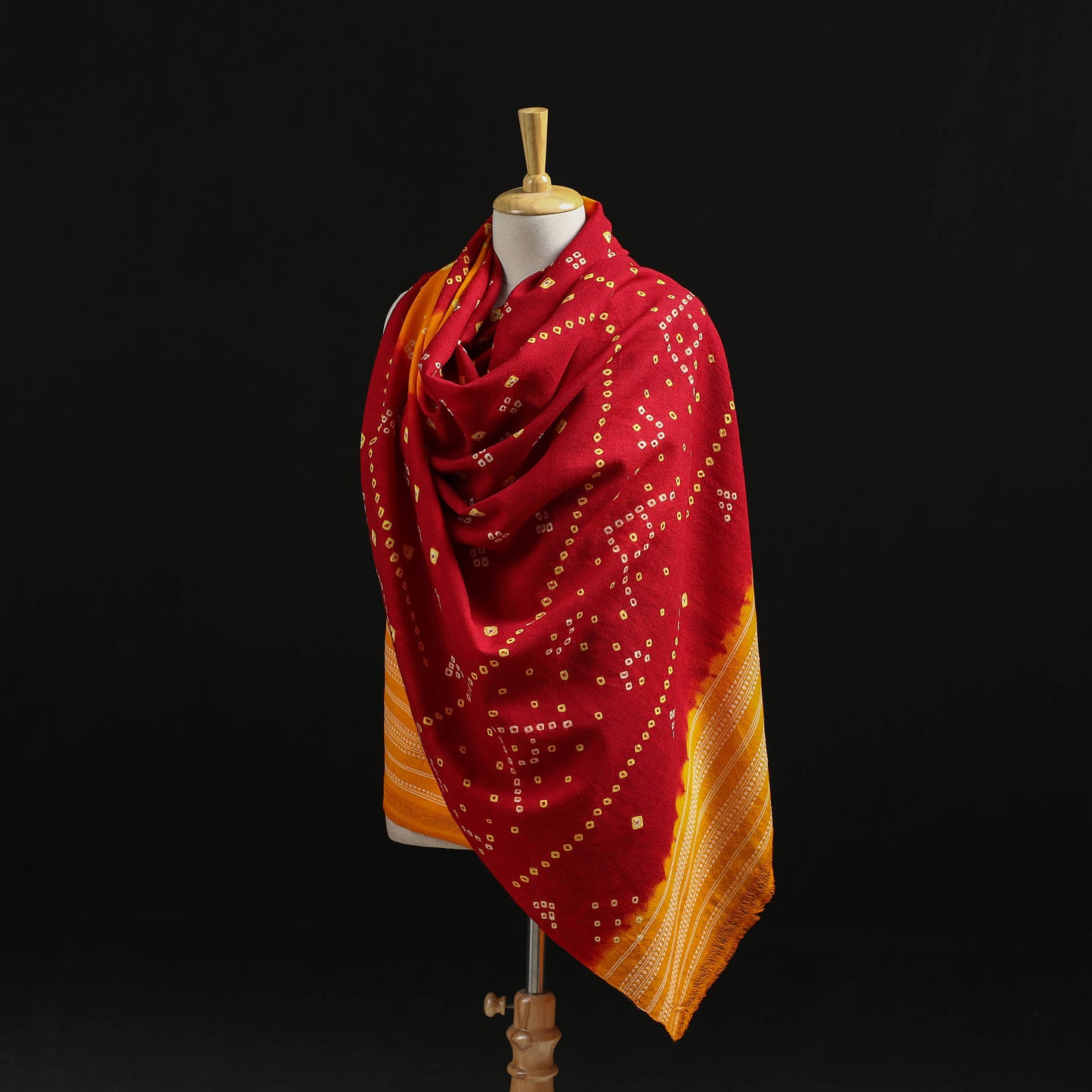Kutch Handwoven Bandhani Tie-Dye Merino Wool Shawl 29
