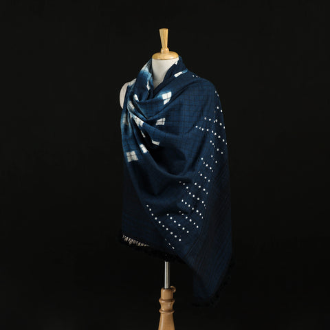 Kutch Handwoven Clamp Dyed Checks Bandhani Merino Wool Shawl 13