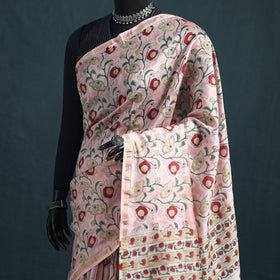 Floral Hand Block Print Mulberry Silk Sanganeri Saree 03