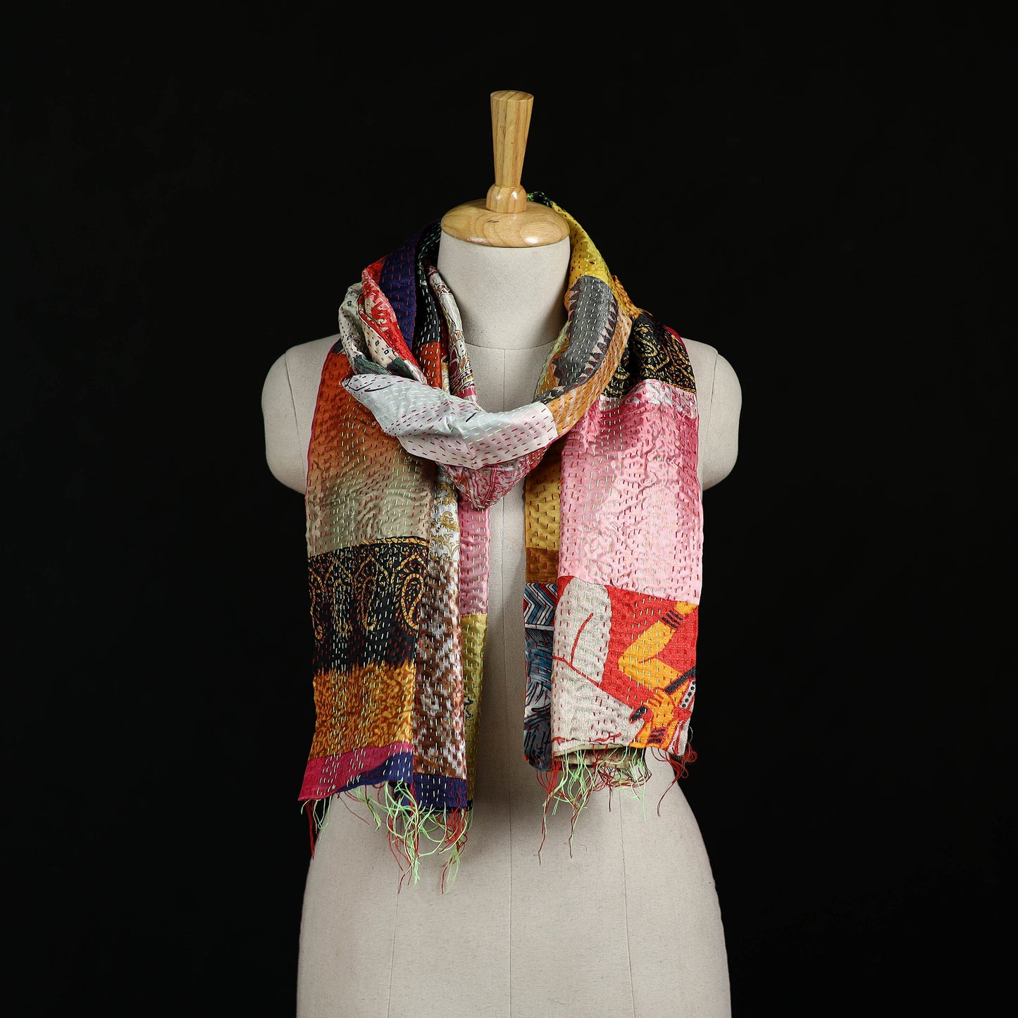 Bengal Kantha Handwork Patchwork Reversible Silk Stole 292