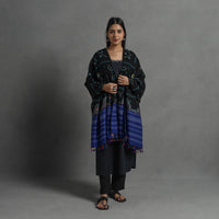 Black - Handwoven Merino Wool Bandhani Shawl w/ Neran Embroidery 27