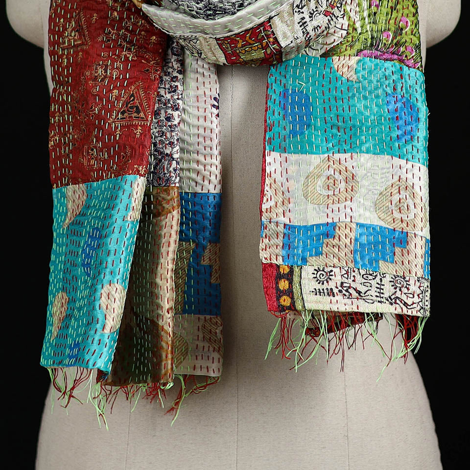 Bengal Kantha Handwork Patchwork Reversible Silk Stole 293