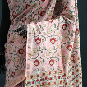 Floral Hand Block Print Mulberry Silk Sanganeri Saree 03