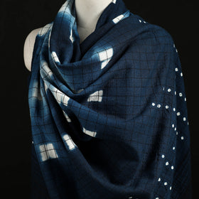 Kutch Handwoven Clamp Dyed Checks Bandhani Merino Wool Shawl 13