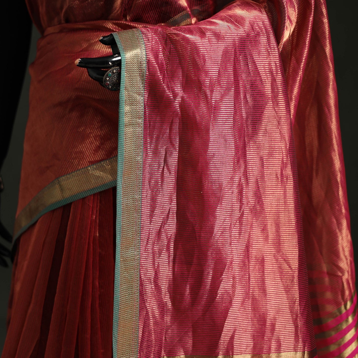 Pure Handloom Zari Stripes Katan Silk Chanderi Saree 11