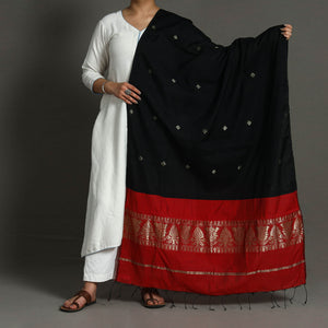Black - Banarasi Semi Silk Zari Jaal Dupatta with Tassels 64