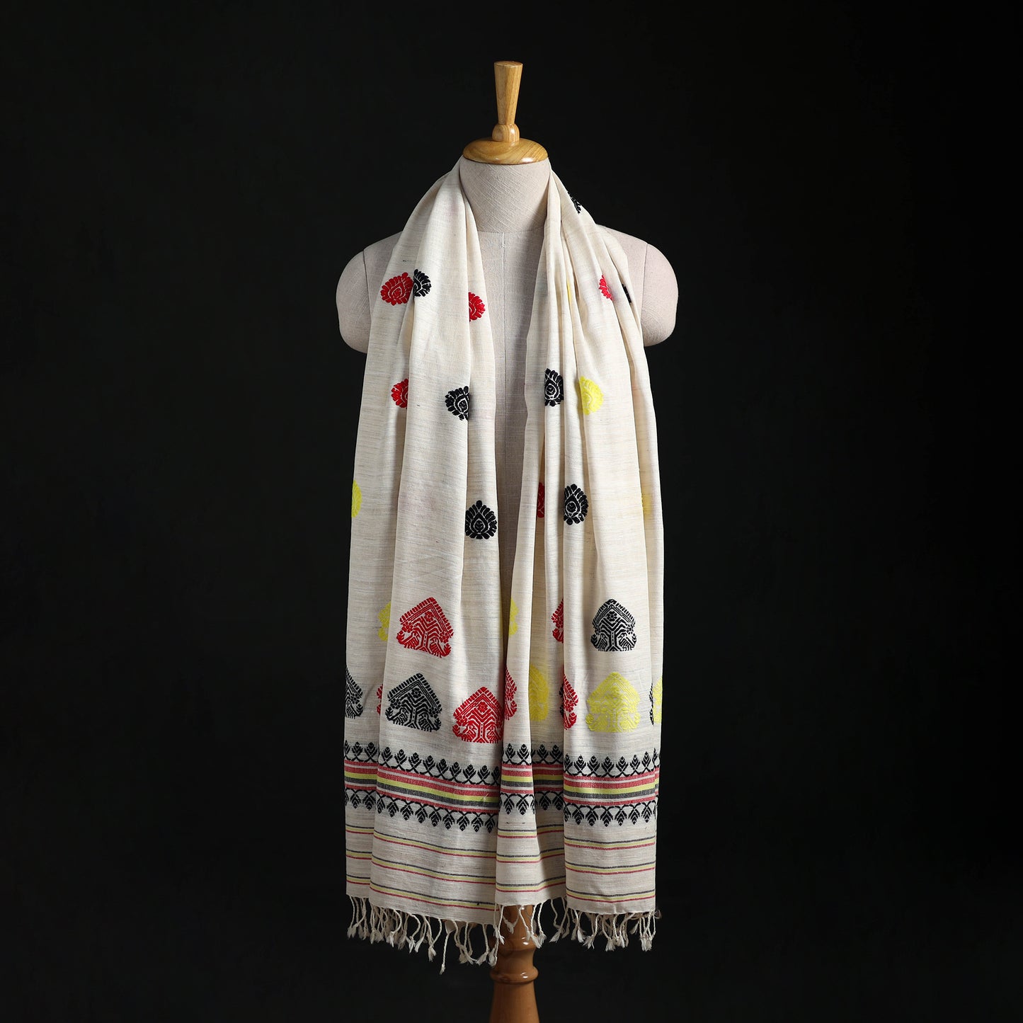 White - Handspun Handwoven Pure Eri Silk Aari Hand Embroidered Shawl of Assam 03