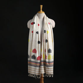 White - Handspun Handwoven Pure Eri Silk Aari Hand Embroidered Shawl of Assam 03