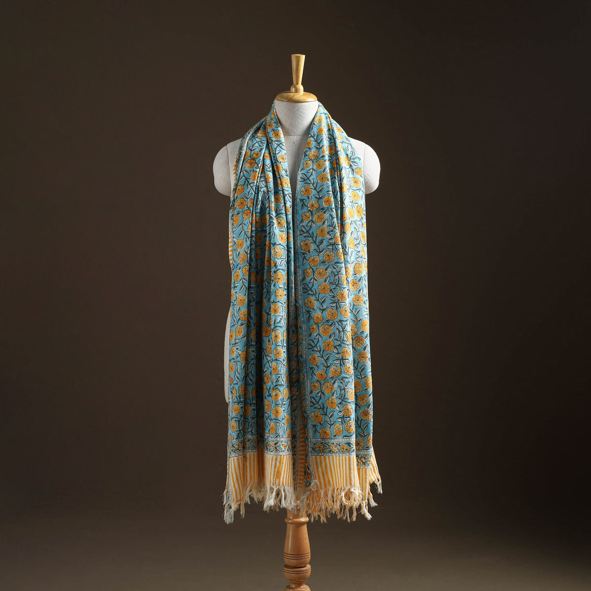 Floral Sanganeri Print Pure Merino Wool Handwoven Shawl 18