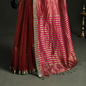 Pure Handloom Zari Stripes Katan Silk Chanderi Saree 11
