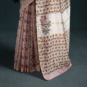 Floral Hand Block Print Mulberry Silk Sanganeri Saree 03