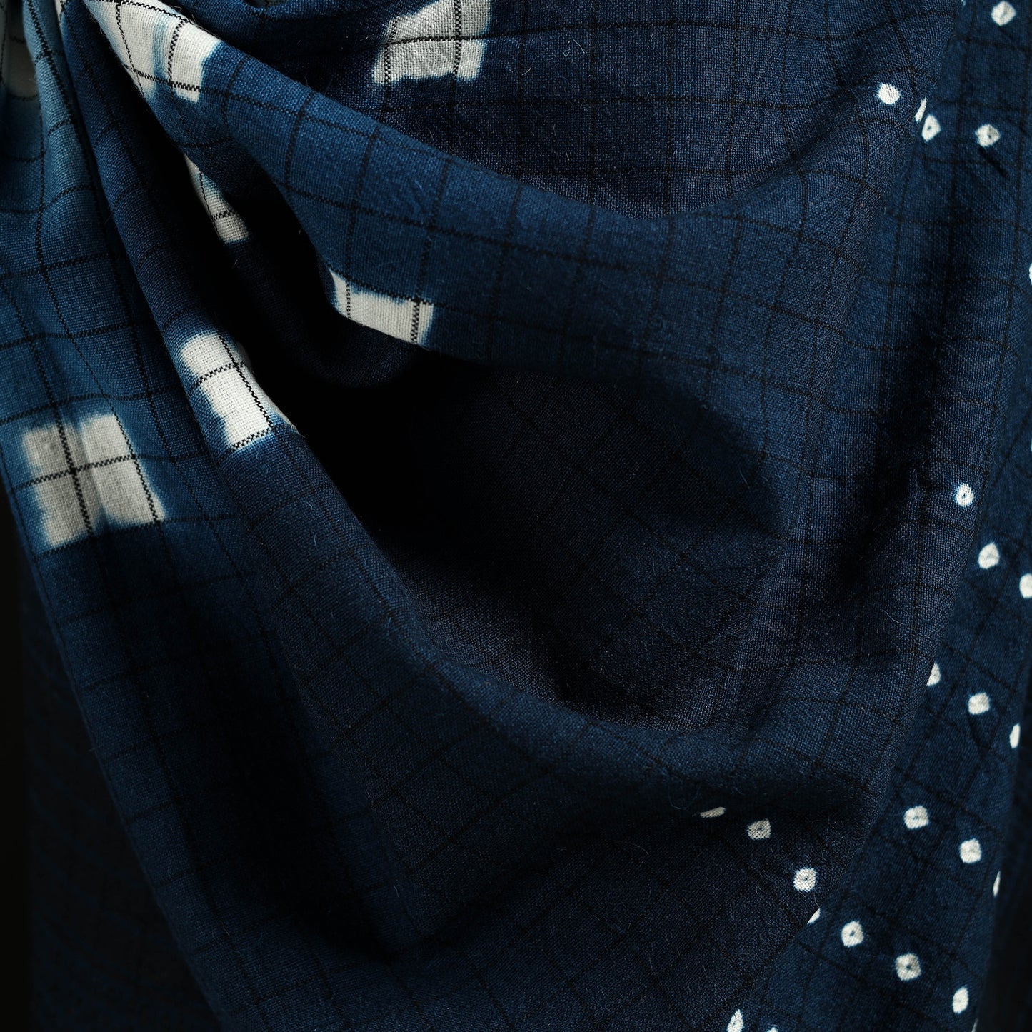 Kutch Handwoven Clamp Dyed Checks Bandhani Merino Wool Shawl 13