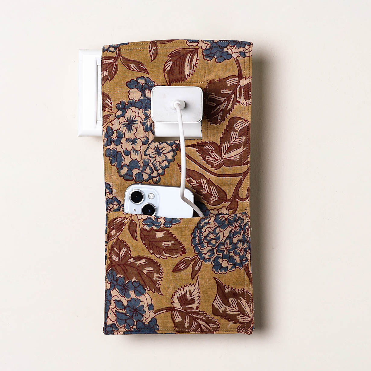 Yellow Handmade Cotton Mobile Charging Holder