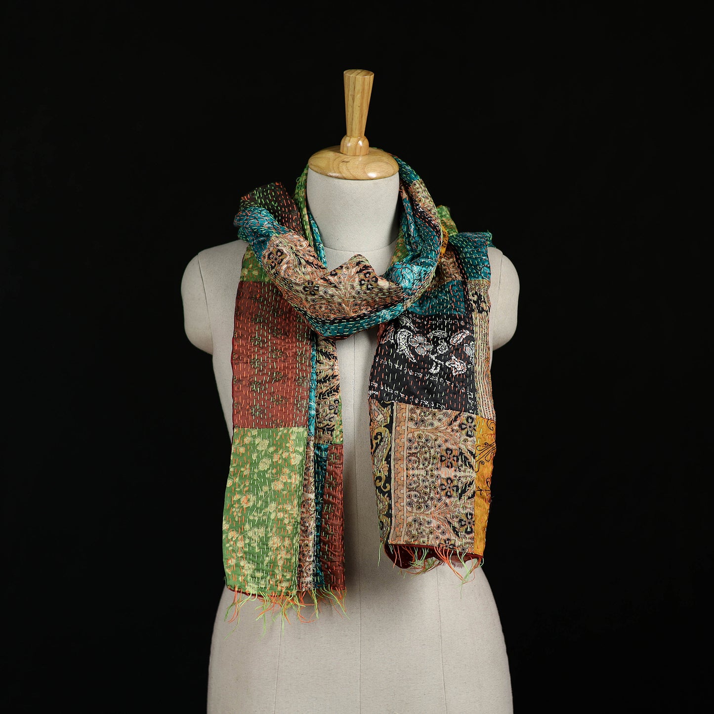 Bengal Kantha Handwork Patchwork Reversible Silk Stole 295