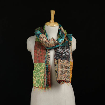 Bengal Kantha Handwork Patchwork Reversible Silk Stole 295