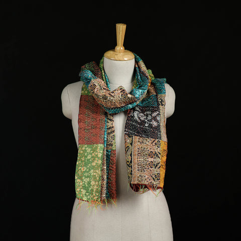 Bengal Kantha Handwork Patchwork Reversible Silk Stole 295