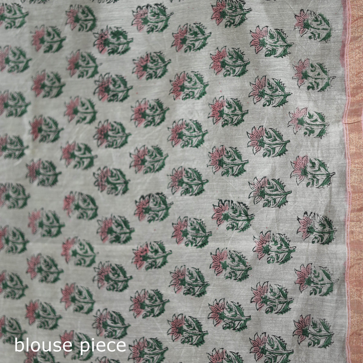 Floral Hand Block Print Mulberry Silk Sanganeri Saree 03