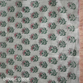 Floral Hand Block Print Mulberry Silk Sanganeri Saree 03