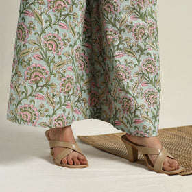 Buy Green Block Print Cotton Flared Sanganeri Kurta Set