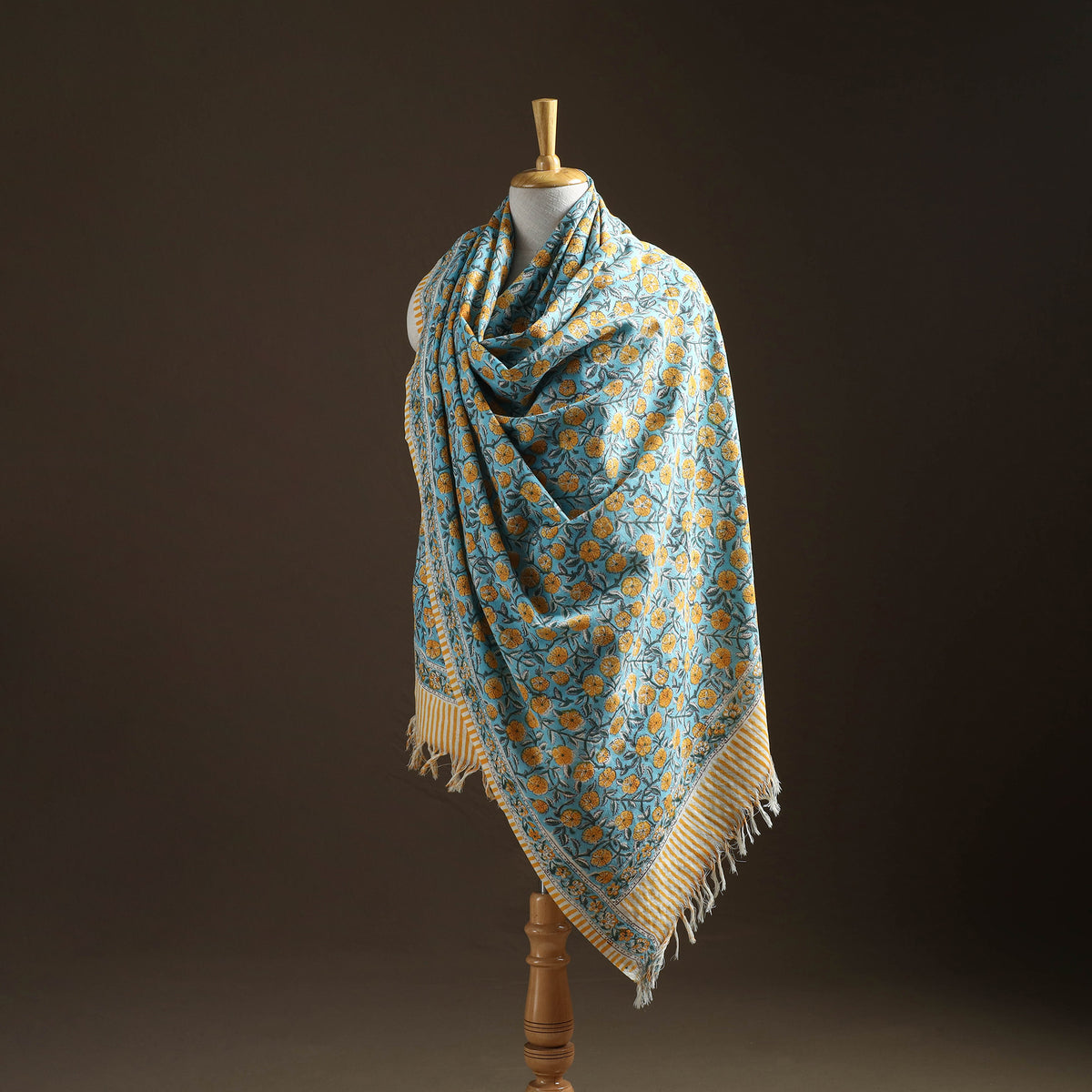 Floral Sanganeri Print Pure Merino Wool Handwoven Shawl 18