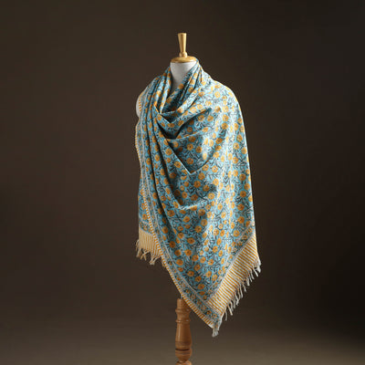 Floral Sanganeri Print Pure Merino Wool Handwoven Shawl 18