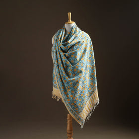 Floral Sanganeri Print Pure Merino Wool Handwoven Shawl 18