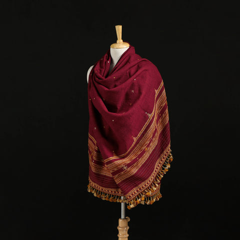 Kutch Bhujodi Handwoven Mirror Work Merino Wool Shawl 16