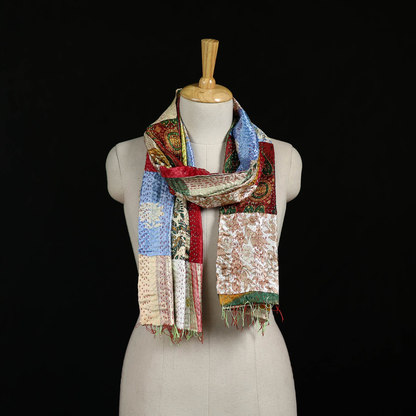 Bengal Kantha Handwork Patchwork Reversible Silk Stole 296