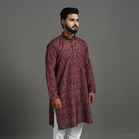 Maroon - Silk Cotton Handwoven Pochampally Ikat Kurta for Men 04