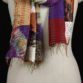 Bengal Kantha Handwork Patchwork Reversible Silk Stole 297