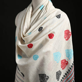 White - Handspun Handwoven Pure Eri Silk Aari Hand Embroidered Shawl of Assam 02