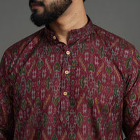 Maroon - Silk Cotton Handwoven Pochampally Ikat Kurta for Men 04