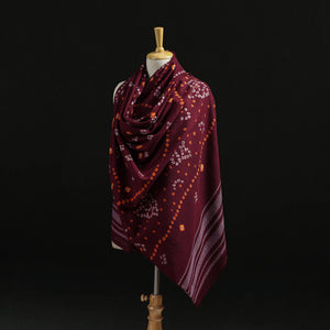 Maroon - Kutch Handwoven Bandhani Tie-Dye Merino Wool Shawl 30