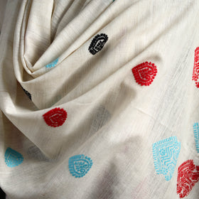 White - Handspun Handwoven Pure Eri Silk Aari Hand Embroidered Shawl of Assam 02