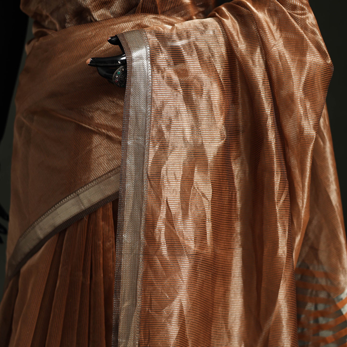 Pure Handloom Zari Stripes Katan Silk Chanderi Saree 12