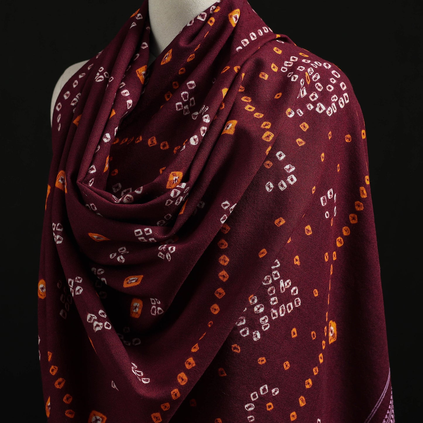 Kutch Handwoven Bandhani Tie-Dye Merino Wool Shawl 30