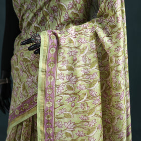 Floral Hand Block Print Mulberry Silk Sanganeri Saree 04