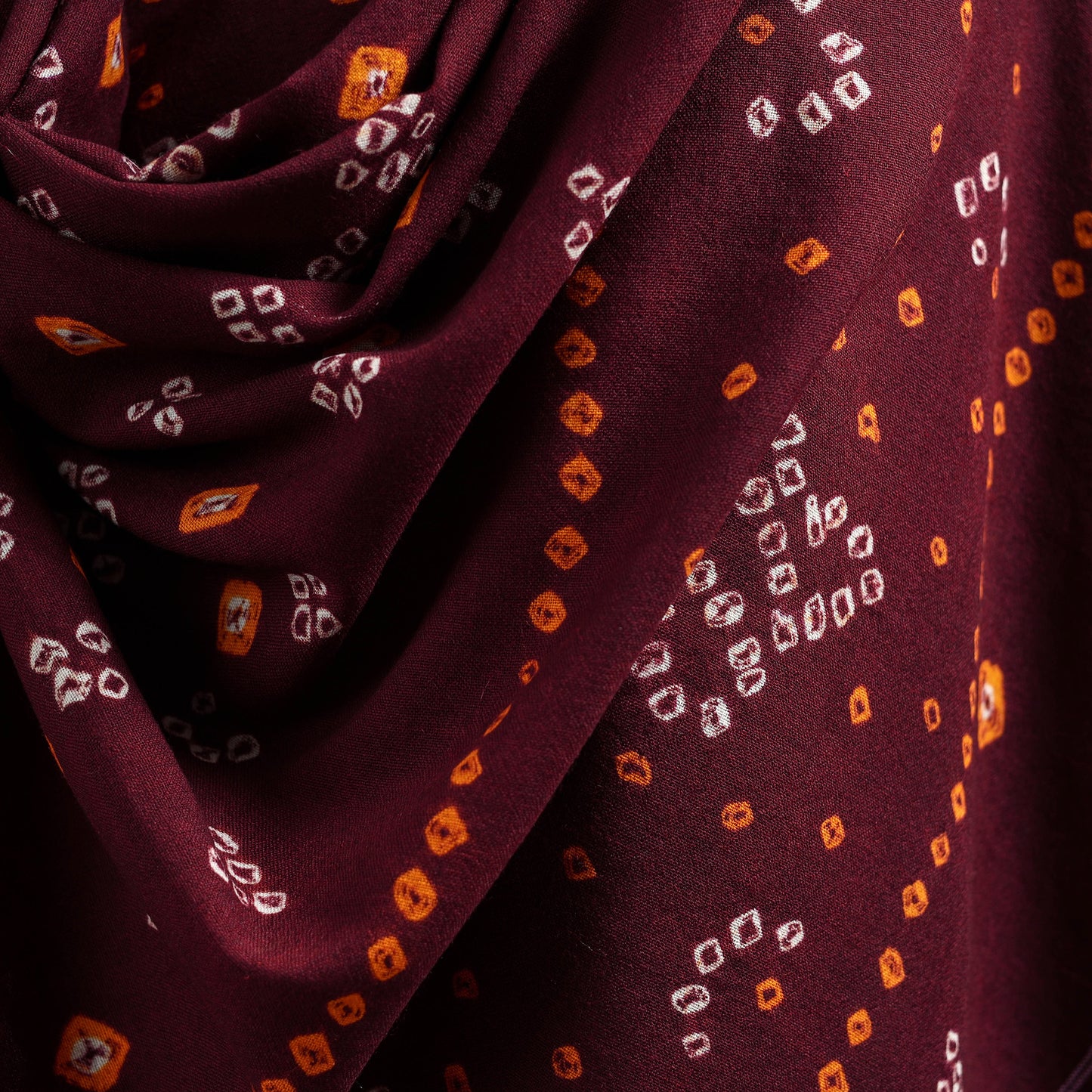 Kutch Handwoven Bandhani Tie-Dye Merino Wool Shawl 30